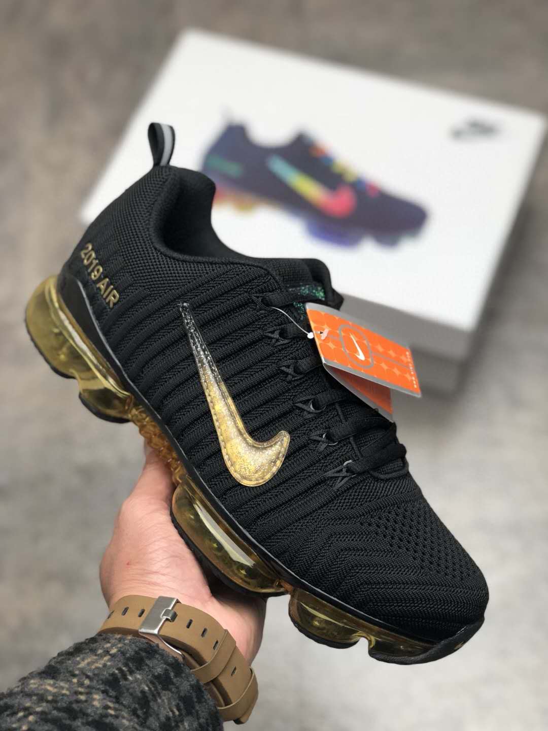 Men 2019 Nike Air Max Ferrari 1 Black Gold Shoes